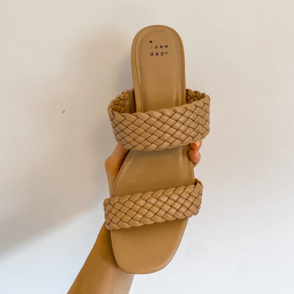 Quilted Padded Beige Block Heel Mules - Picture 4 of 12